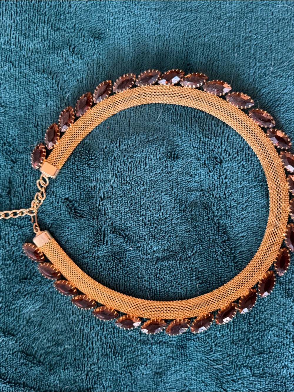 Gold-Tone Brown Crystal Flower Bracelet and Necklace Set - Vintage - Picture 2 of 4